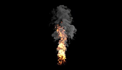 Vertical plume of fire and smoke against a black background