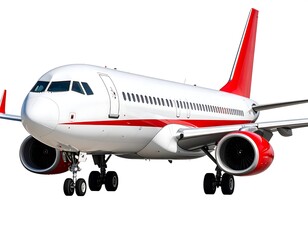 Fototapeta premium White and red passenger jet, three-quarter view, isolated on white