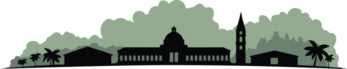 Belmopan Skyline Silhouette National Assembly Forested Backdrop Belize Capital City Vector Design