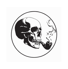 Skull head with smoking pipe vector