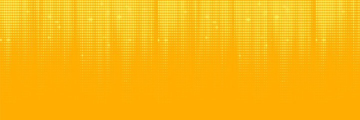 Yellow halftone pattern. Retro comic gradient background. Bright orange pixel dot texture overlay. Cartoon pop art faded polka dot pattern. Vector background for posters, banners, and ads.