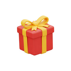 Red 3D Gift Box with Yellow Ribbon for Celebrations, Holidays, and Presents