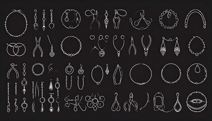 Chalkboard illustration of various jewelry pieces and crafting tools