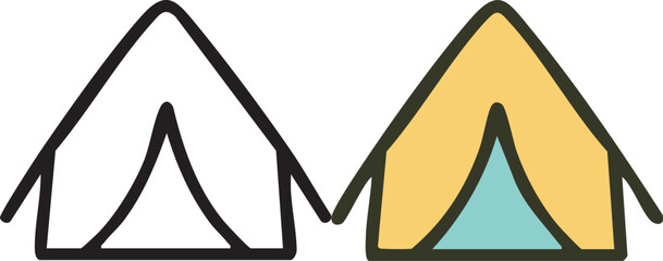 Two Simple Tent Icons Outline and Color.