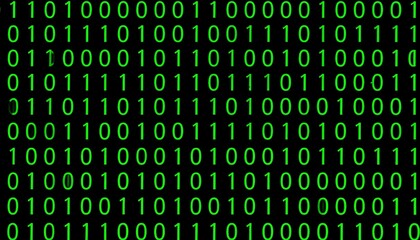 Green binary code on black background