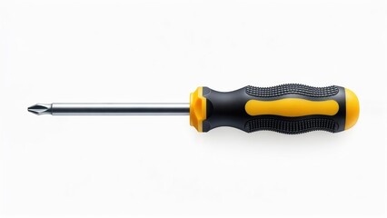 Professional Phillips Head Screwdriver with Black and Yellow Handle Isolated on White