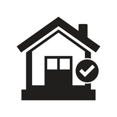 Black silhouette of house icon with check mark