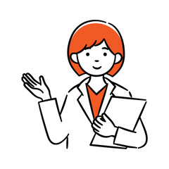 Simple illustration of a young female medical professional giving directions