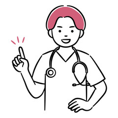Simple illustration of a young male medical professional giving an explanation