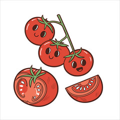 Cherry tomatoes vector illustration with ripe red fruits isolated on white background