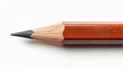 Fototapeta premium Close-up of a sharpened wooden pencil on white background