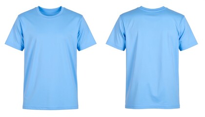 Light blue t-shirt, front and back view, isolated on white