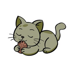 cat eating ilustration art