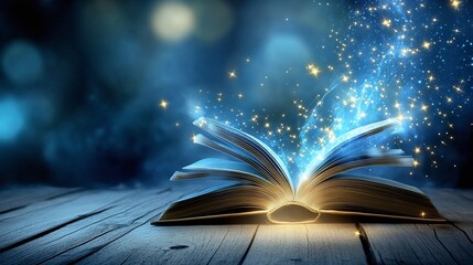 Open book with magical light effects.