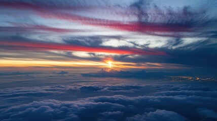 Spectacular aerial view of a sunrise with clouds and vibrant skies