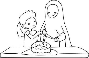 happy mother's day Illustration mom and kids coloring page