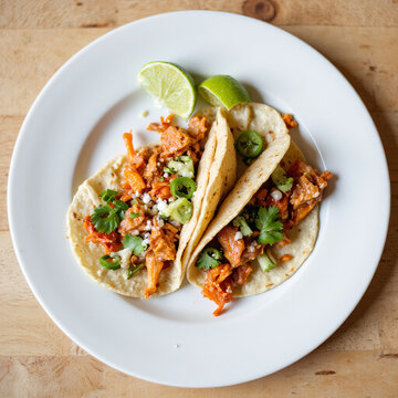 acos with greens and lime on a plate in vibrant colors for a festive meal