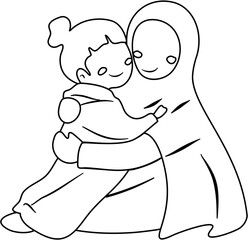 happy mother's day Illustration mom and kids coloring page