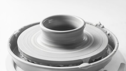 Clay Vessel in Progress on Pottery Wheel: Unfinished Ceramic Art Being Shaped, Craftsmanship and Creative Process