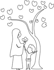 happy mother's day Illustration mom and kids coloring page