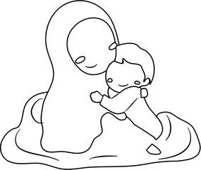 happy mother's day Illustration mom and kids coloring page