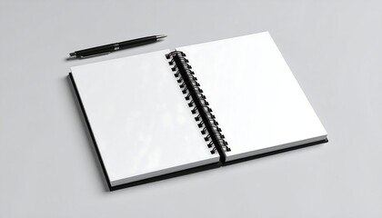 Open spiral-bound notebook with a pen