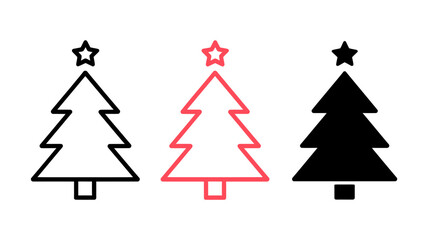 Fototapeta premium Vector Art of a Simple Christmas Tree Icons: Black, Red Outline, and White Line Art Designs.