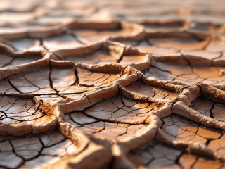 Dried and cracked earth background. Abstract texture of dry mud from a drought, representing climate change, arid land, or natural patterns