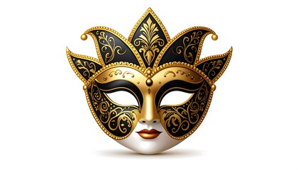 Ornate black and gold Venetian masquerade mask with a stylized, pointed headdress