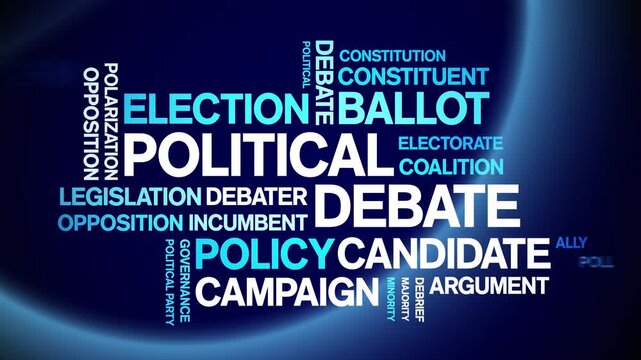 Political Debate animated word cloud-text design animation tag kinetic typography seamless loop.