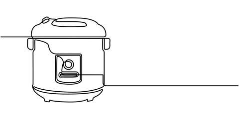 Continuous one line drawing of a rice cooker with a round lid, depicting cooking and everyday convenience, line art style vector illustration. 