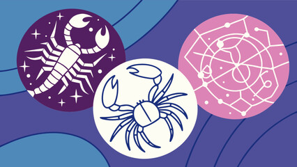 Astrology zodiac signs cancer scorpio and constellation chart for horoscopes and astrological readings