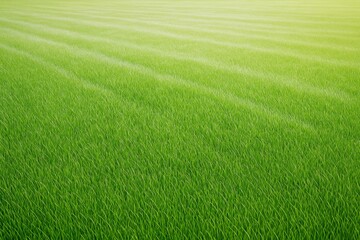 Fototapeta premium Bright green grass field background with sunlight and texture, natural outdoor landscape concept, no people visible anywhere in the frame.