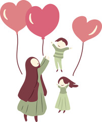 happy mother's day Illustration with mom and kids