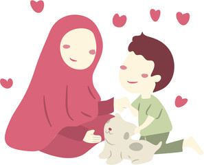 happy mother's day Illustration with mom and kids