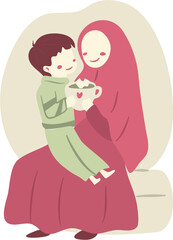 happy mother's day Illustration with mom and kids