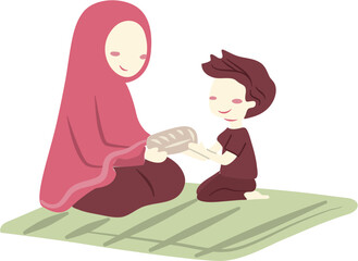 happy mother's day Illustration with mom and kids