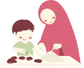 happy mother's day Illustration with mom and kids