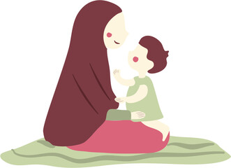 happy mother's day Illustration with mom and kids