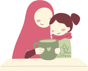 happy mother's day Illustration with mom and kids