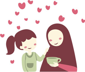 happy mother's day Illustration with mom and kids