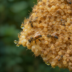 bees work on honeycomb