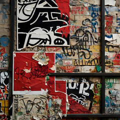 Torn Poster Wall with Graffiti Layers