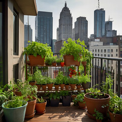 Modern Balcony Garden with Skyline in Background