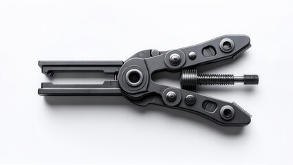 Fototapeta premium Compact Gray Multi-tool Pliers and Hex Bit Driver on White Background