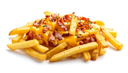 Golden fries generously topped with melted cheese and crispy bacon bits, garnished with herbs