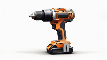 Modern Orange and Black Cordless Power Drill with Battery Pack Isolated on White Background for DIY and Construction Projects