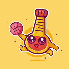 happy mayonnaise bottle character mascot playing basketball isolated cartoon