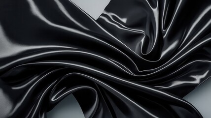 Elegant black satin fabric drapes with soft reflections and subtle folds