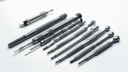 Fototapeta premium Precision tools arranged on a white background